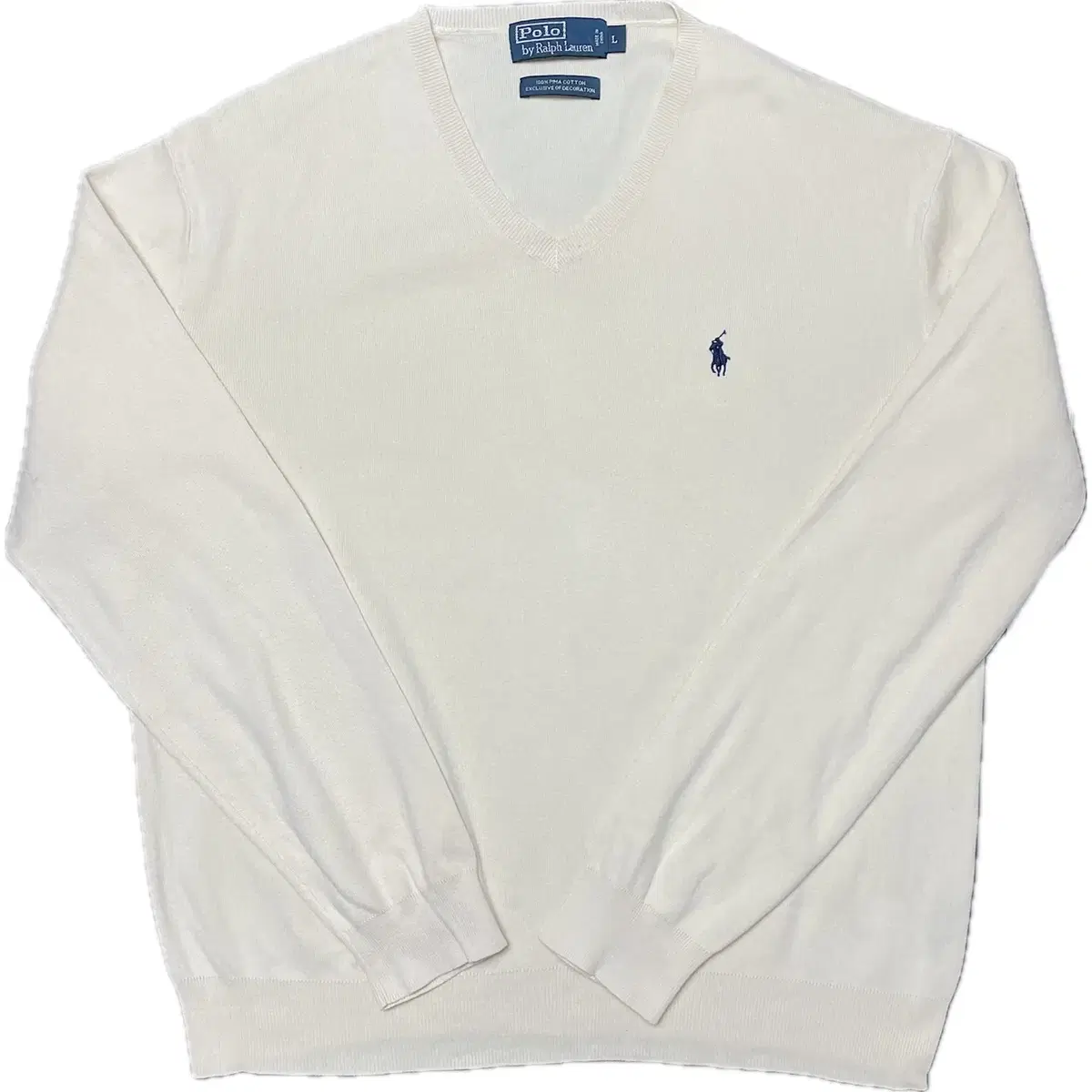 [L] Polo Ralph Lauren Pima Cotton Ivory V-neck Knit