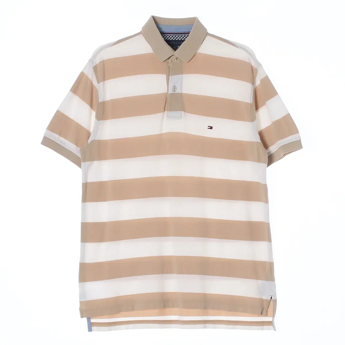 [L]Tommy Hilfiger Beige Striped Short Sleeve Polo kara 