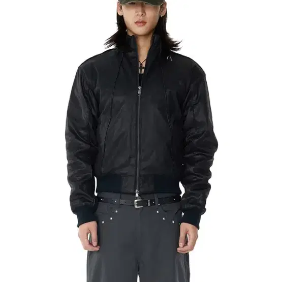 아캄 레더 블루종 블랙 2사이즈 Piping Leather Blouson