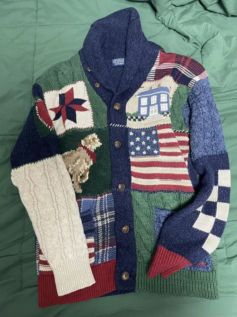 Polo Ralph Lauren Double L Patchwork Cardigan M