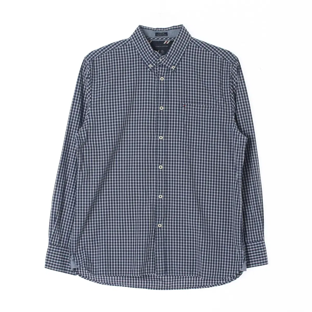 [L]Tommy Hilfiger Navy Check Pocket Custom Fit Shirt