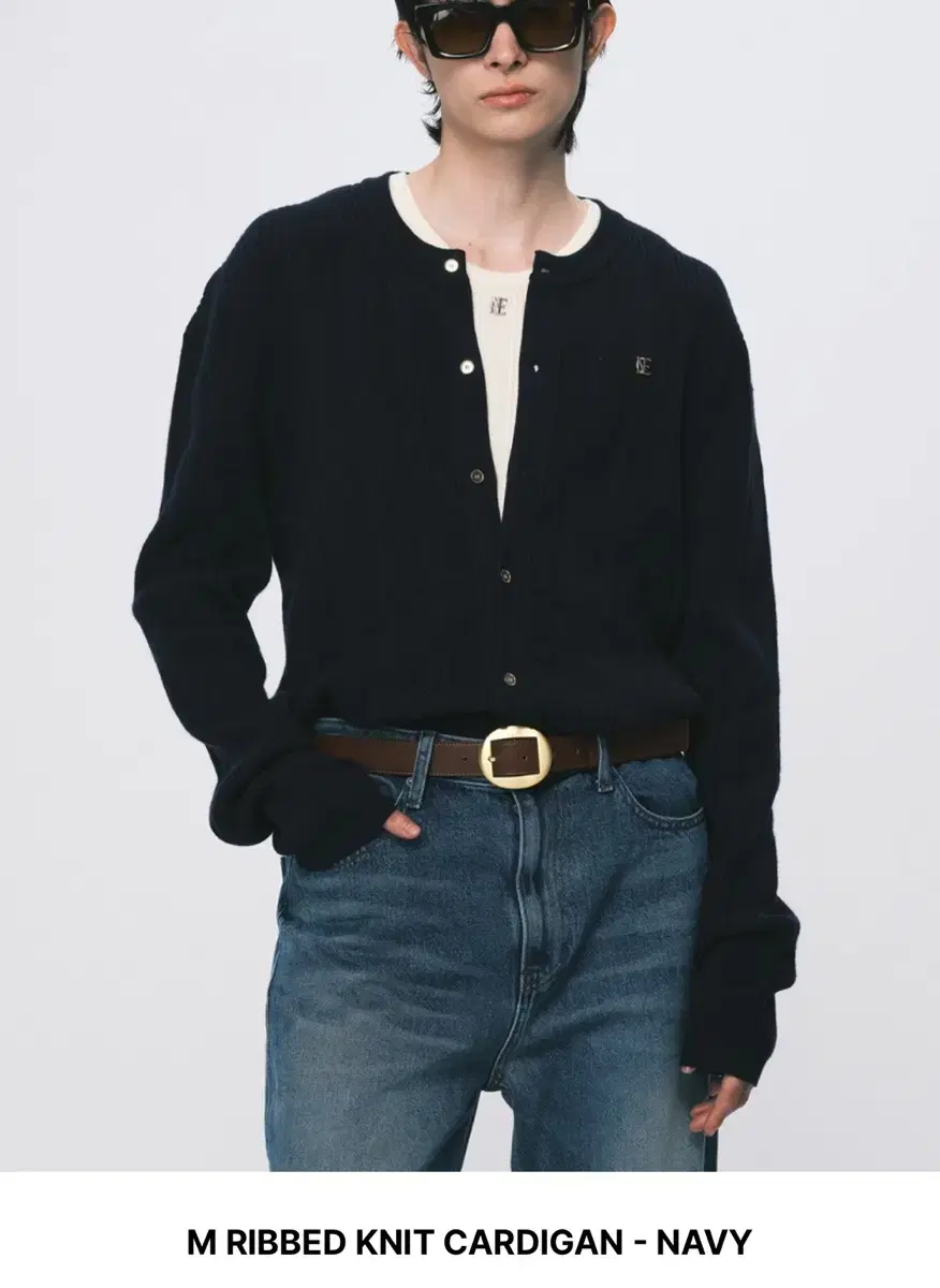 [L] Noice Ribbed Knit Cardigan Navy noice