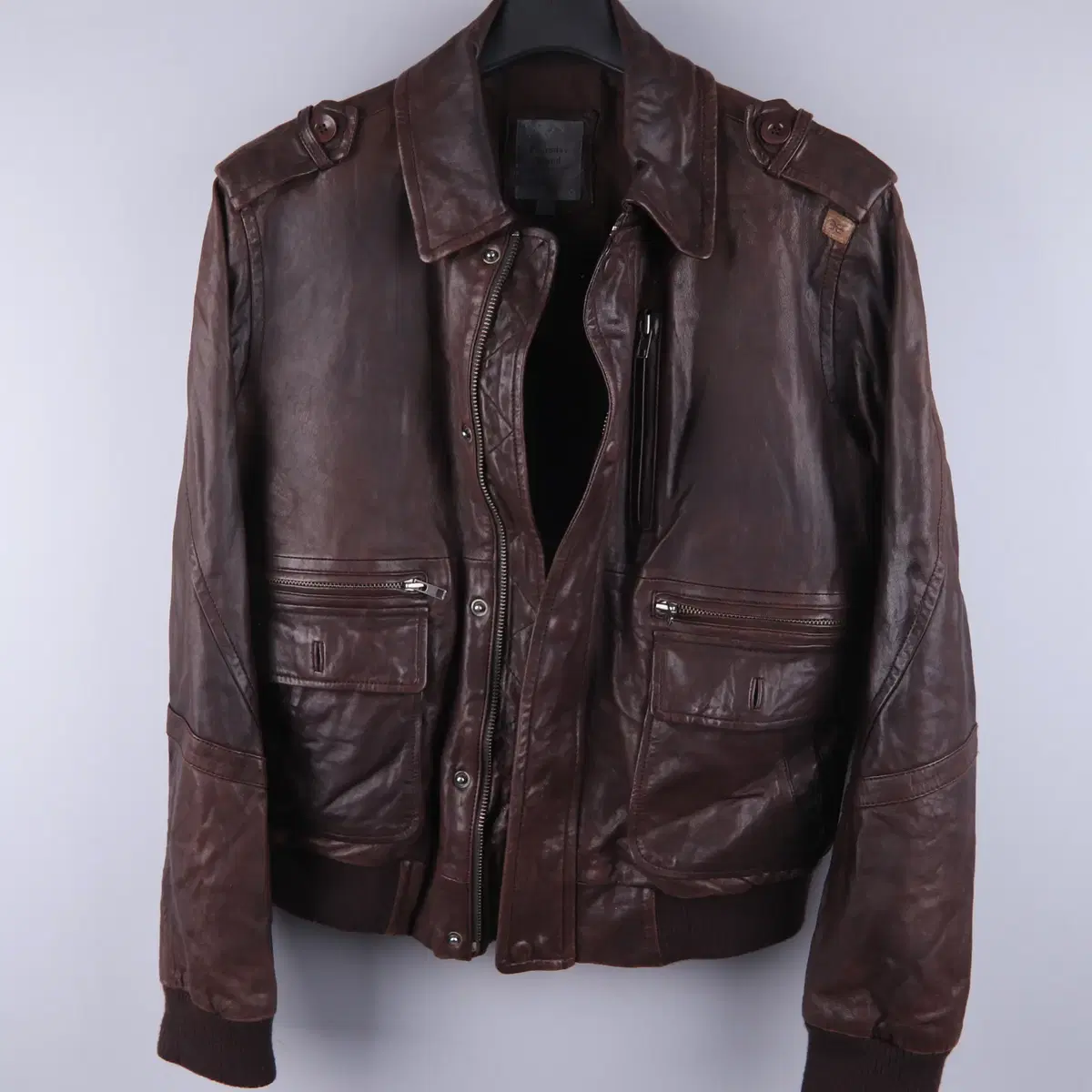 Thousand Island Brown Caraneck Lambskin Bomber Leather Jacket (XL)