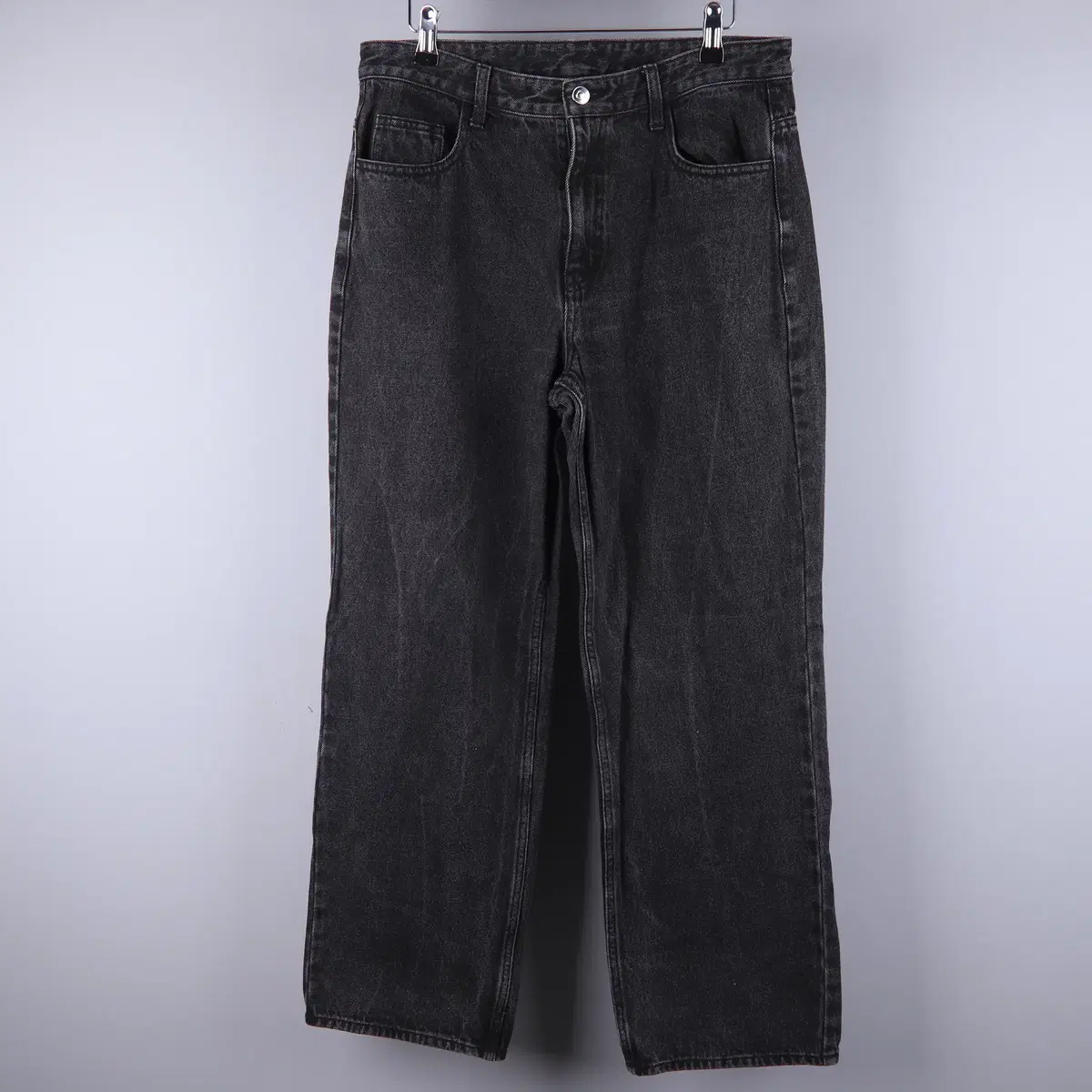 Tengiti Black Semi Wide Fit Washed Long Straight Denim Pants (82)