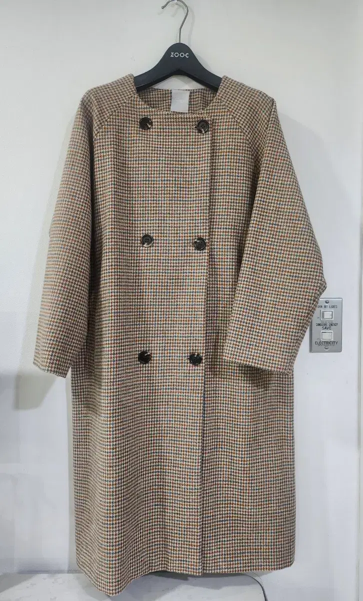 Newer) Brown jacquard check winter wool two-button nocara long jacket