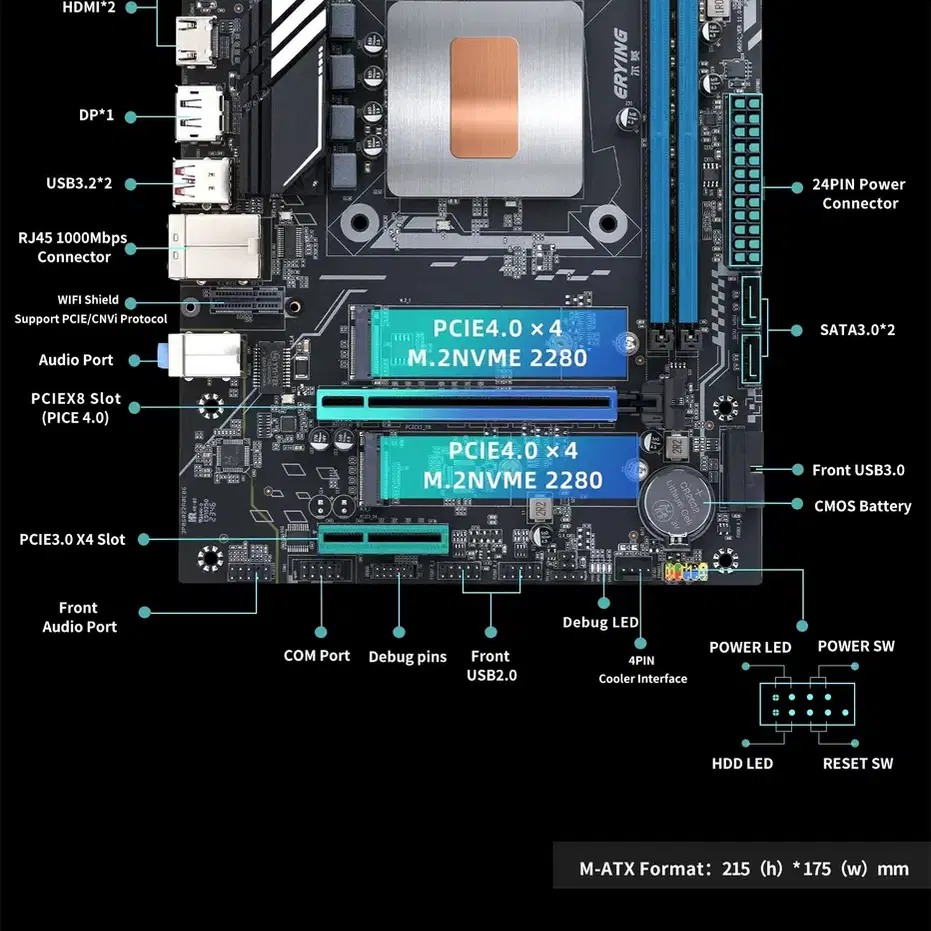 CPU+보드 ERYING i9 12900H 일체형 합본보드 DDR4램슬롯