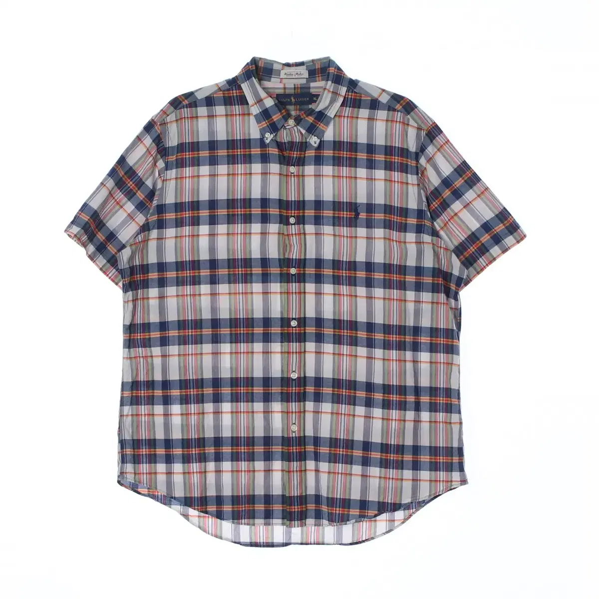 (Genuine)[XL]Polo Ralph Lauren Navy Yel Check Short Sleeve Shirt