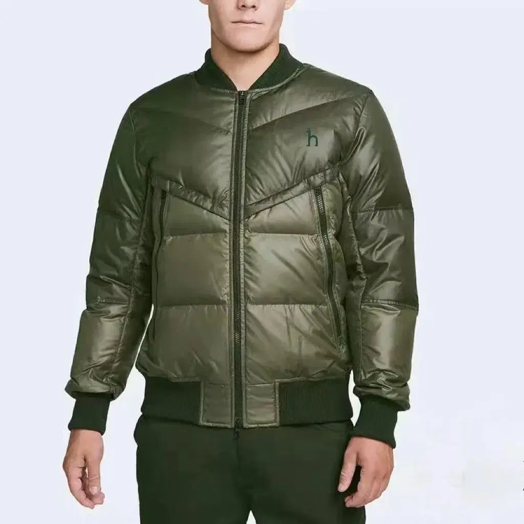 HAZZYS Army Green Insulated Goose Down Baseball Jacket Coat