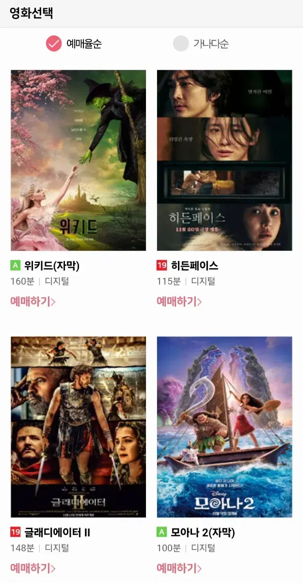 영화 예매 판매+팝콘M+메가커피 아메1잔