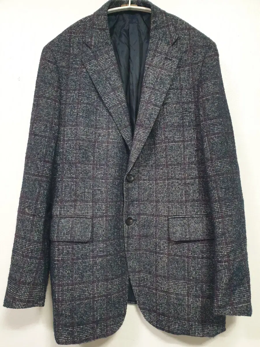 Daks navy blue check alpaca blend long-sleeved jacket size 100