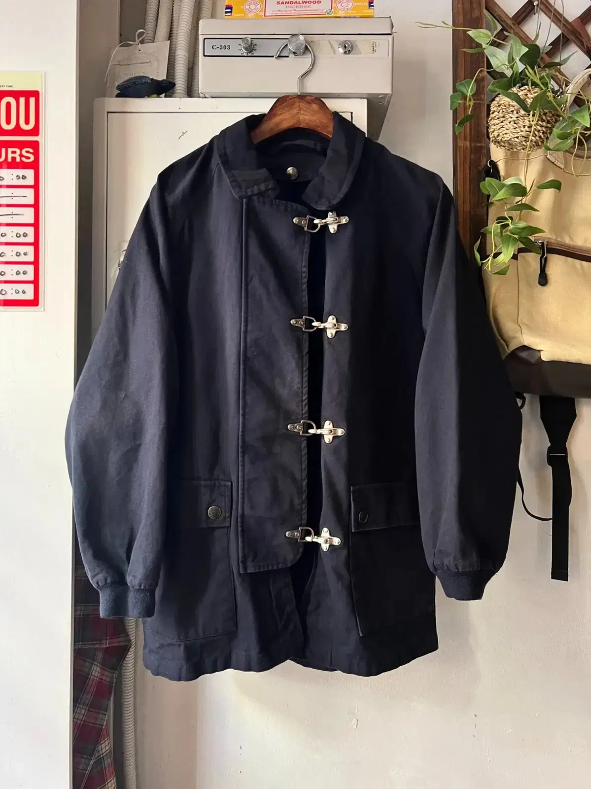 [L]90's USA Vintage Fireman's Hook Canvas Jacket