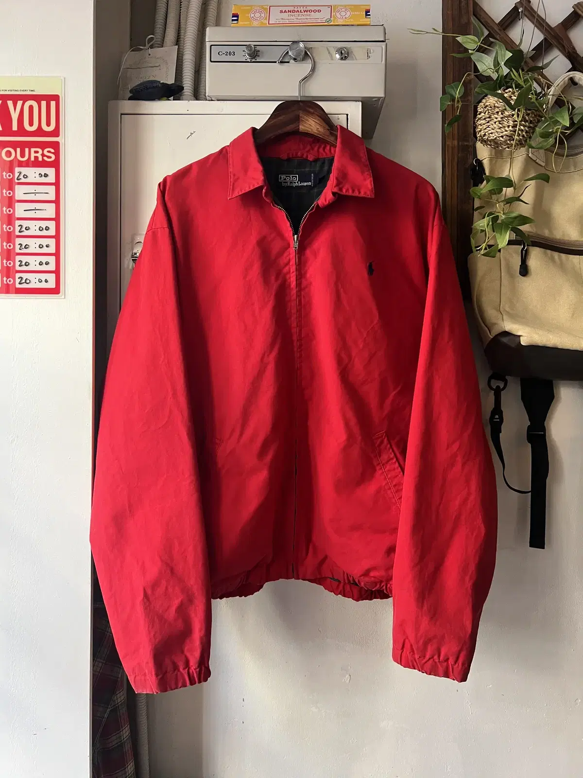 [L]90's Polo Ralph Lauren Vintage Red Check Quilted Drizzler Jacket