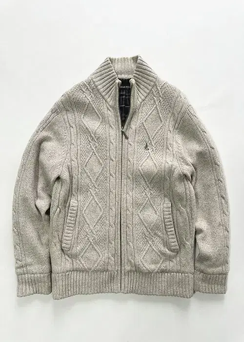 [100] Beanpole cable beige knit zip-up cardigan