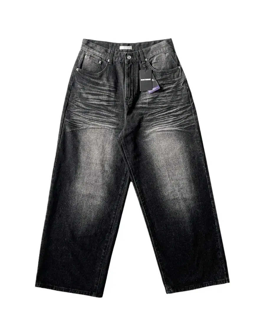 washing wide denim pants (black)