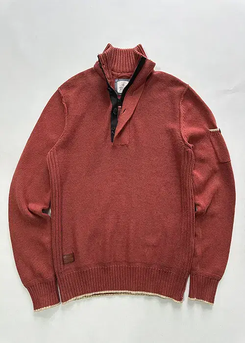 [L] Vintage Cotton Turtleneck Orange Zip-Up Knit