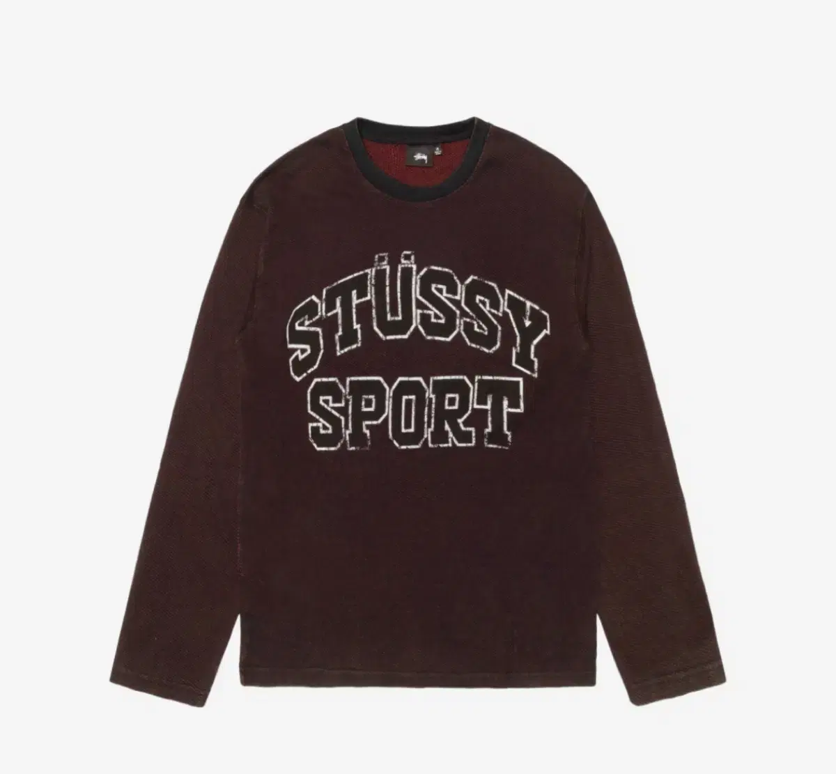 L] Stussy two-tone cotton mesh crew black long sleeve