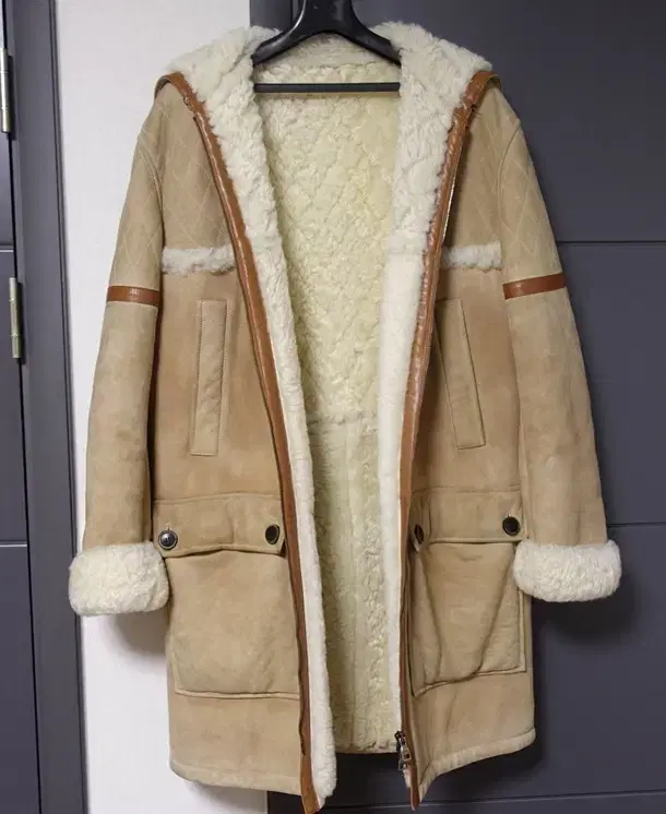 Ferragamo Camel Suede and Fleece Mustang Coat