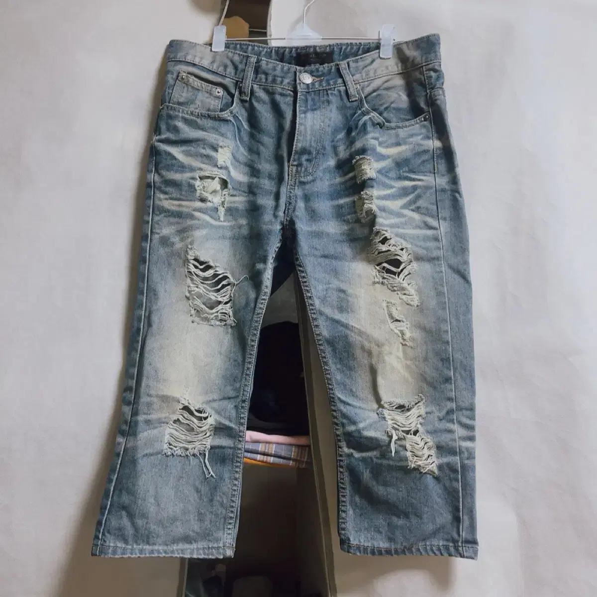 Men's 7-part washed jeans Denim jeans 7-part/men's pants