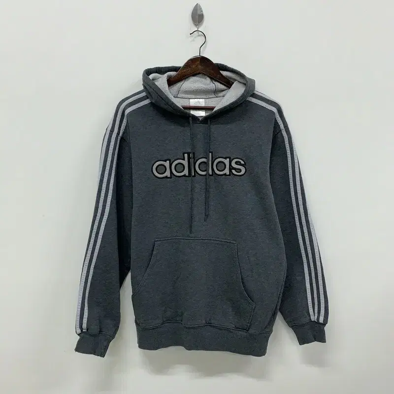 Adidas Big Logo Three Stripe Charcoal Brushed Hoodie 100 G00198