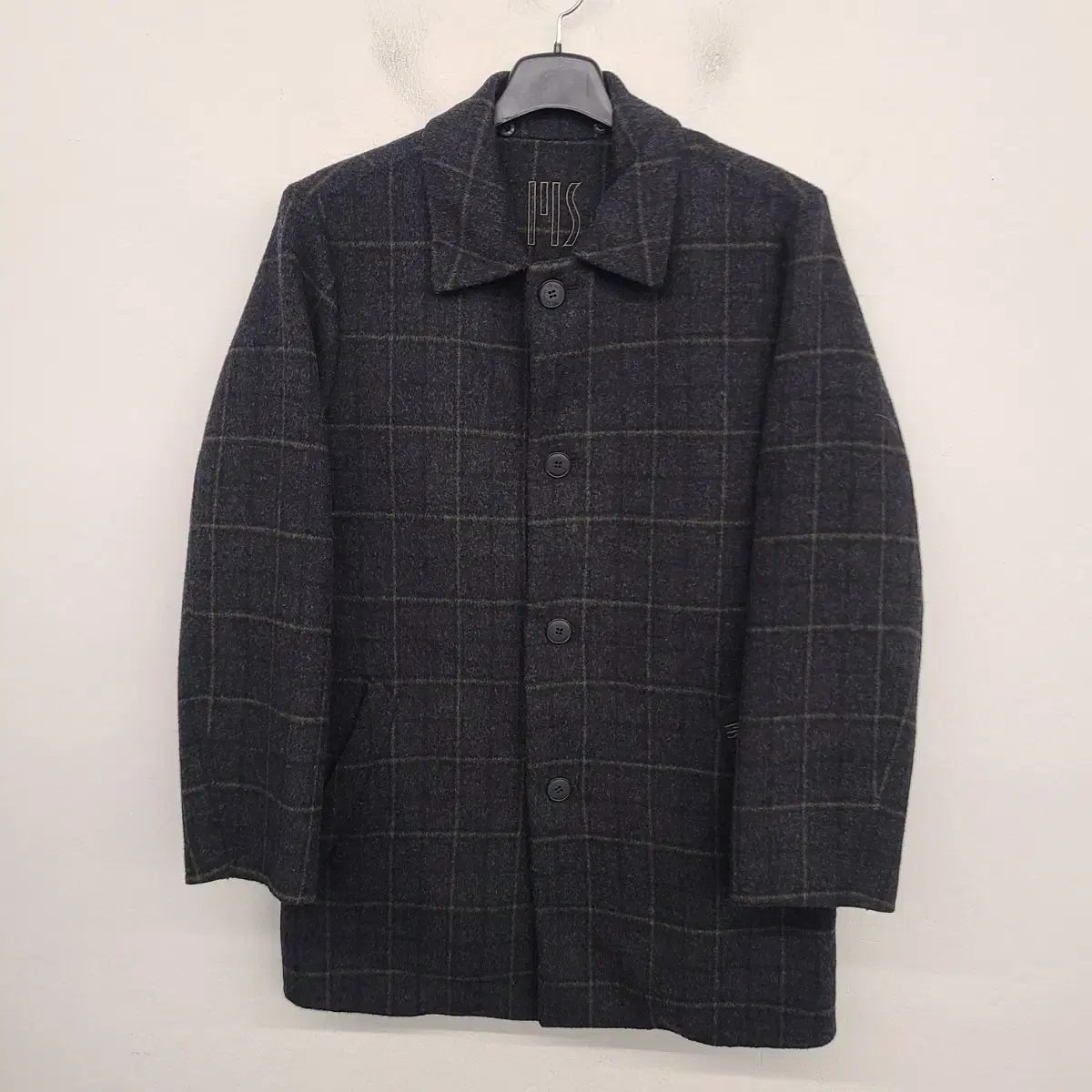 [90/S] Manstar Wool Blend Check Single Half Coat