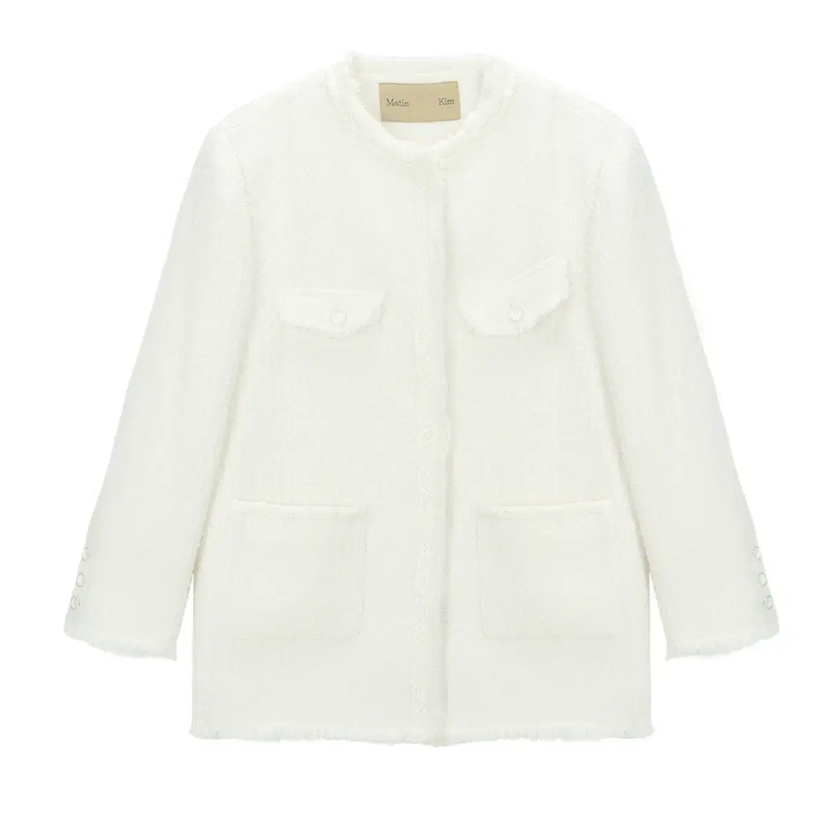 마뗑킴 COLLARLESS 트위드 자켓 IN IVORY(원가278,000