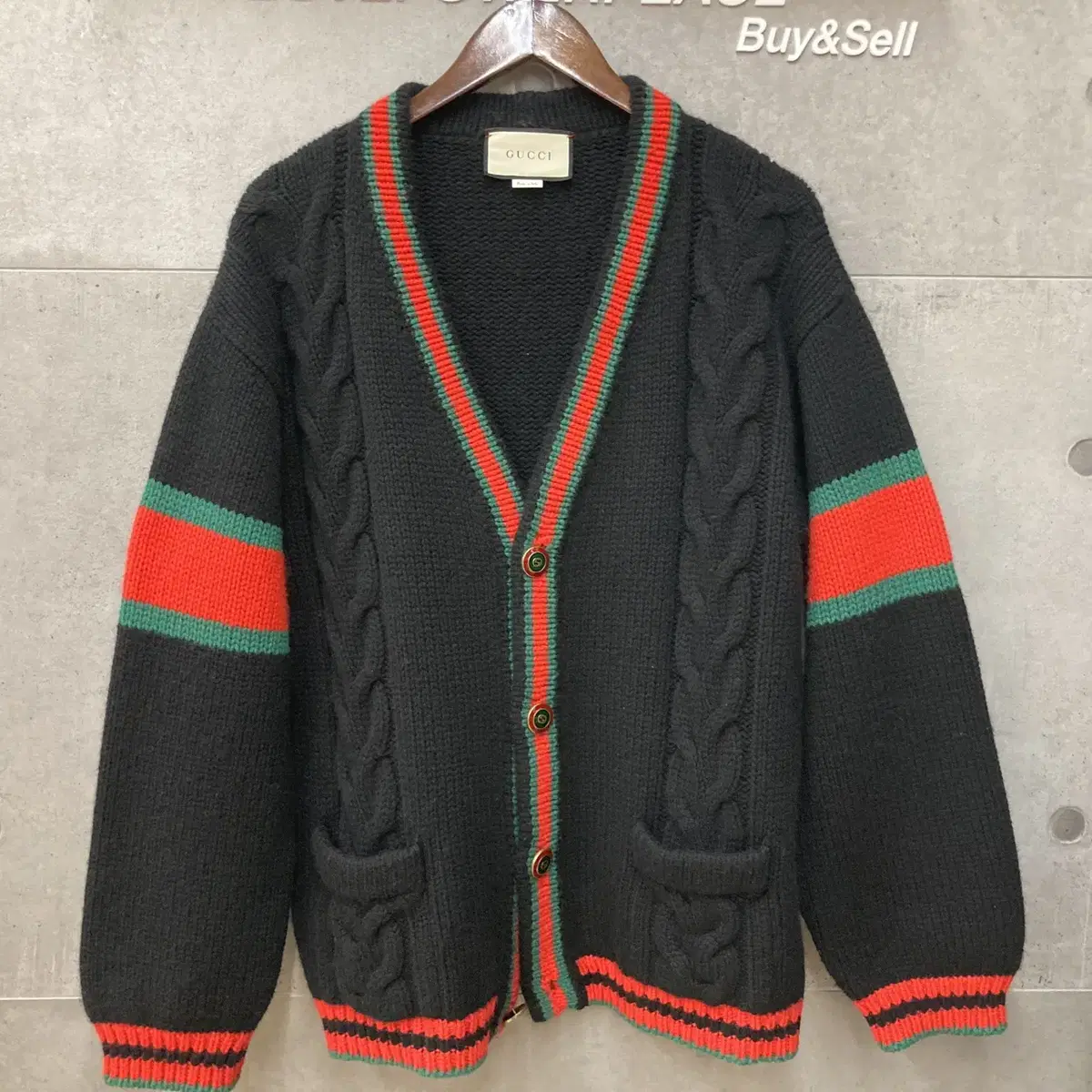 Gucci Web Cable Knit Cardigan Black 497037-G110166