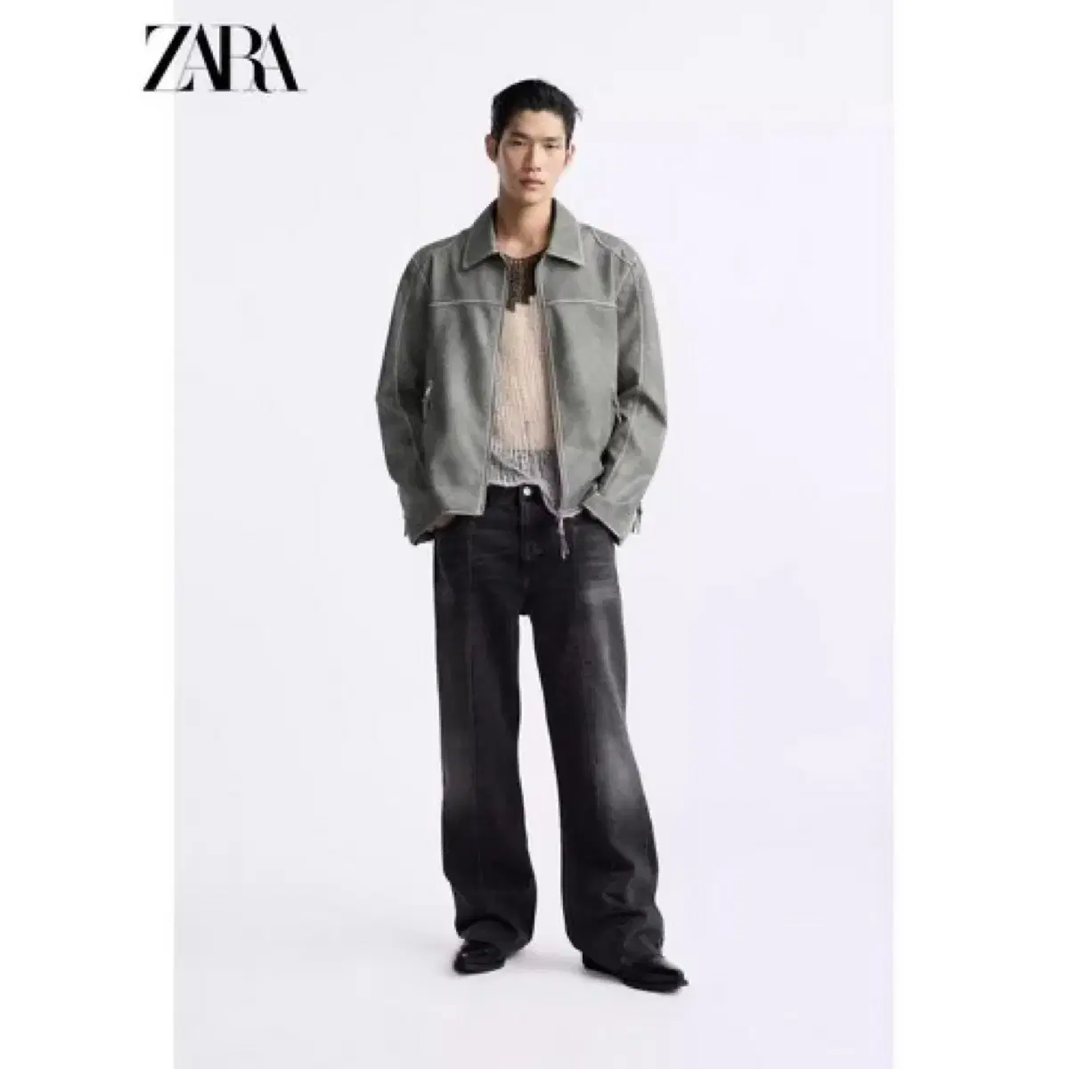 ZARA 자라 워싱 페이크 레더 자켓 L