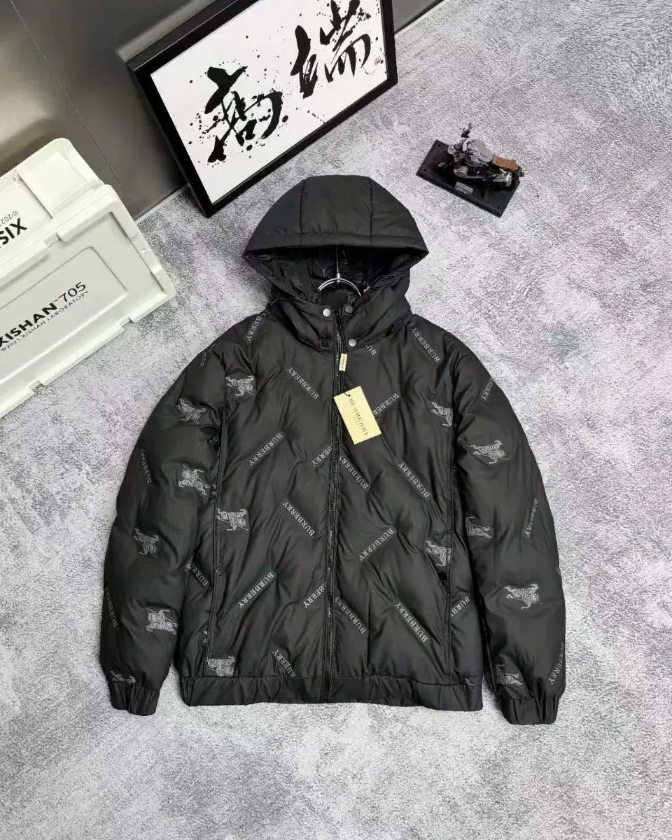 BurberryBurberry Black Classic Logo Hooded Goose Down Jacket Overcoat