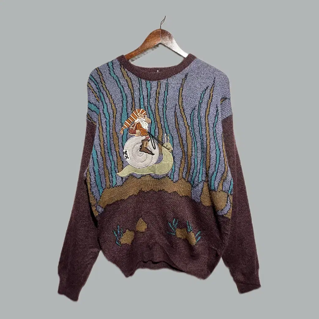 90s bicolman embroidered mohair mixed knit sweater