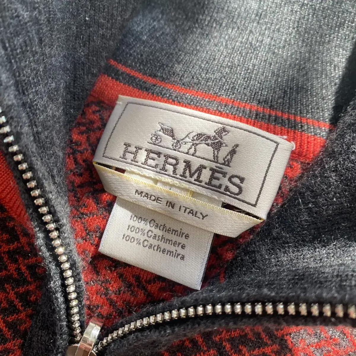 HERMES 에르메스 최상급 100% 캐시미어 H로고 패턴 집업 니트