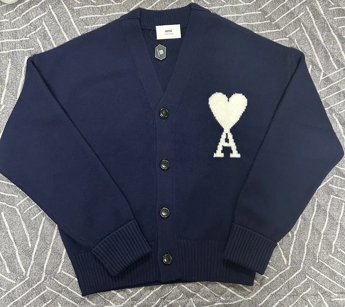 [New]Ami Intarsia Big Logo bloo Cardigan[L]