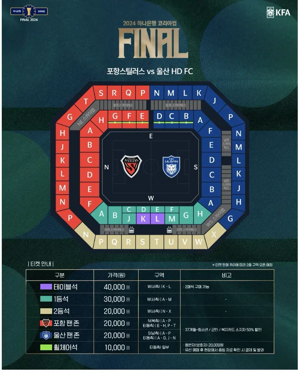 2024 코리아컵 결승 B열 1층 판매합니다