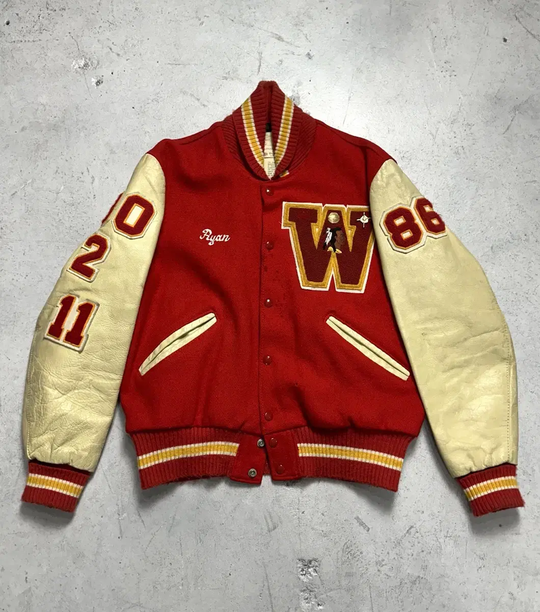 [42]80's OG DeLong Vintage Varsity Jacket Stadium Leather Jacket