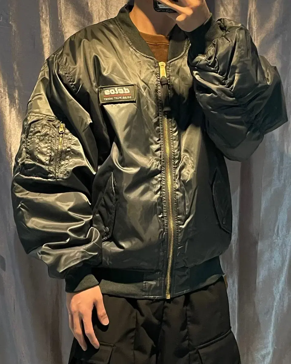 XXL Vtg Dark Khaki Glossy MA-1 Jacket