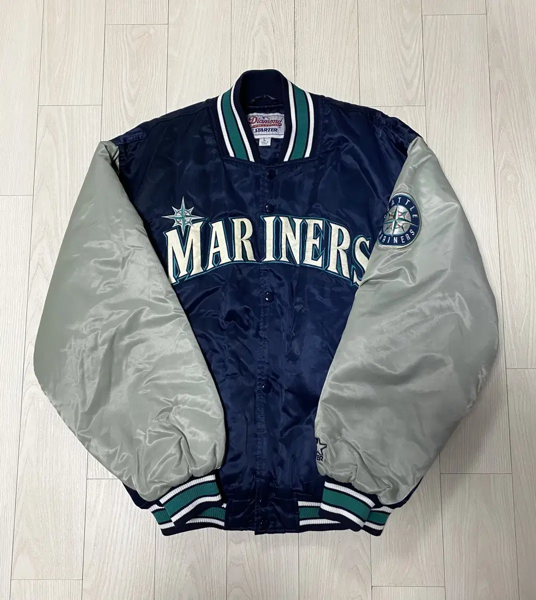 (L) Starter Seattle Mariners Satin Jacket / Majestic