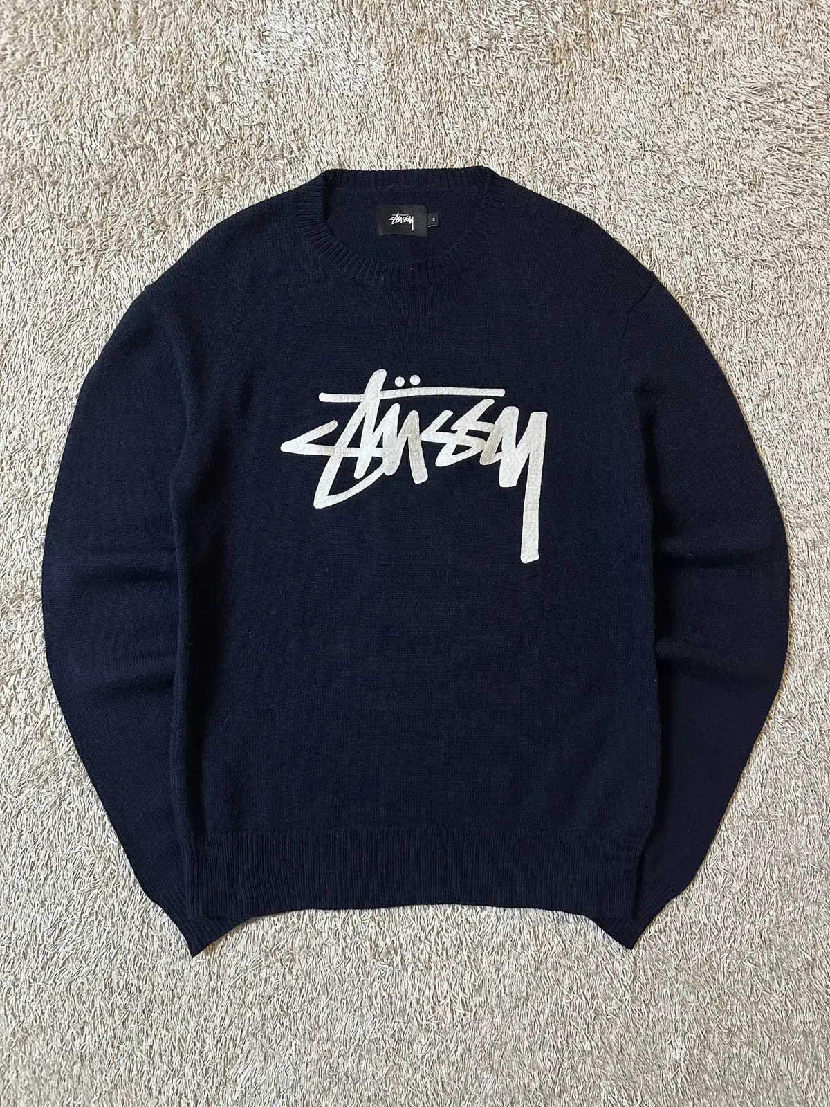 [S] Rare) Stussy STUSSY Stock Logo Wool Knit Navy