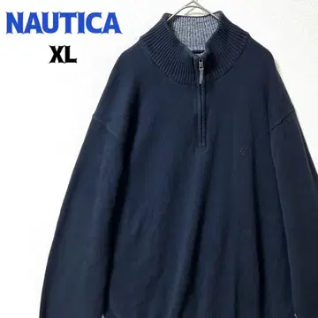 NAUTICA 노티카 니트 스웨터 하프 지퍼 로고 자수 네이비