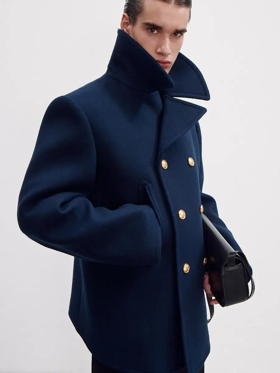 [L] Recto Double-breasted Felted Wool Peacoat Navy