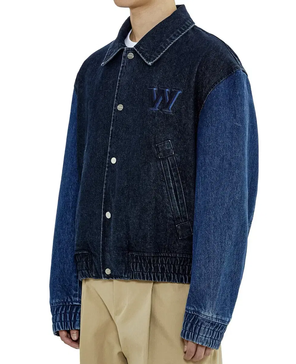 [48] Wooyoung Woo's denim Varsity Bloom jacket.