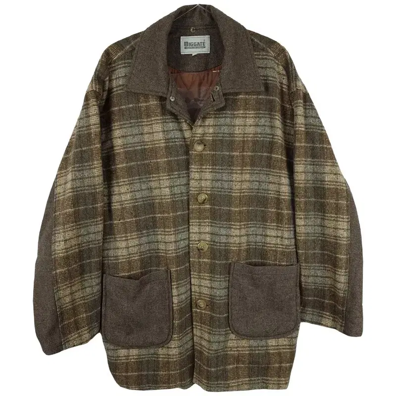 Man Won Shop Vintage Overcoat Woolen Check Jacket M04679