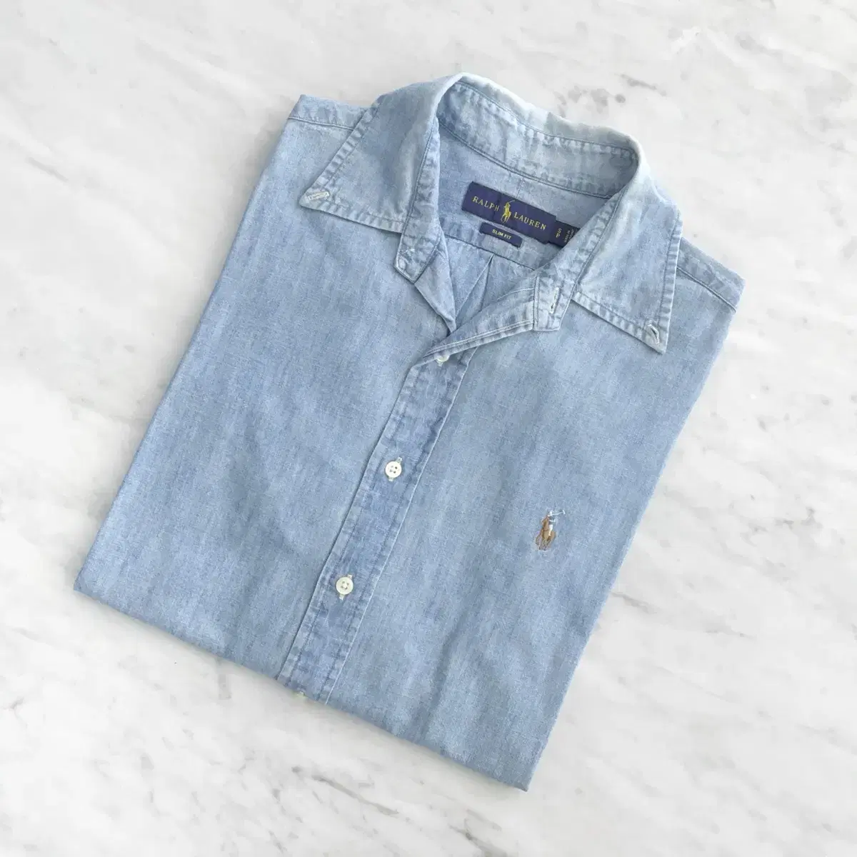 Polo Ralph Lauren Light Medium Blue Chambray Denim Shirt Men's 102 105 Women's Free