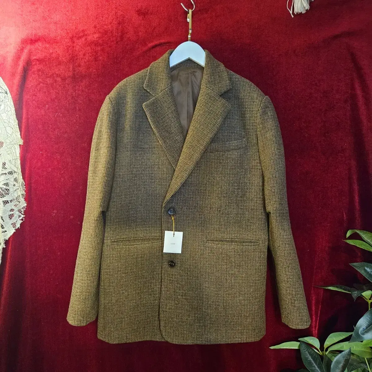 New Arrivals>UGST Khaki Brown 100% Wool Loose Fit Double Blazer