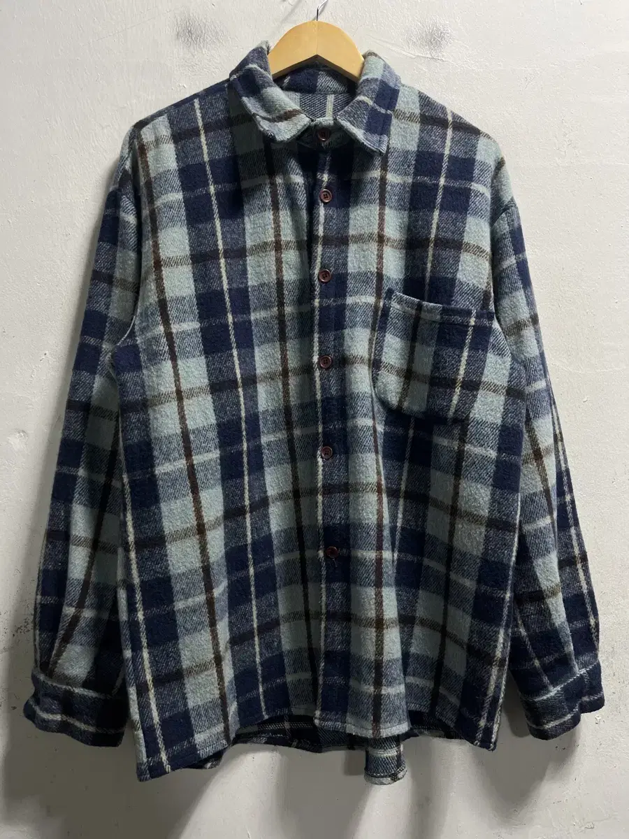 100-105 vintage check brushed fleece loose fit shirt jacket