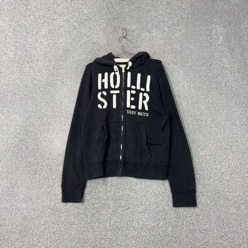 Hollister Embroidered Big Logo Black Hooded Zip-Up L