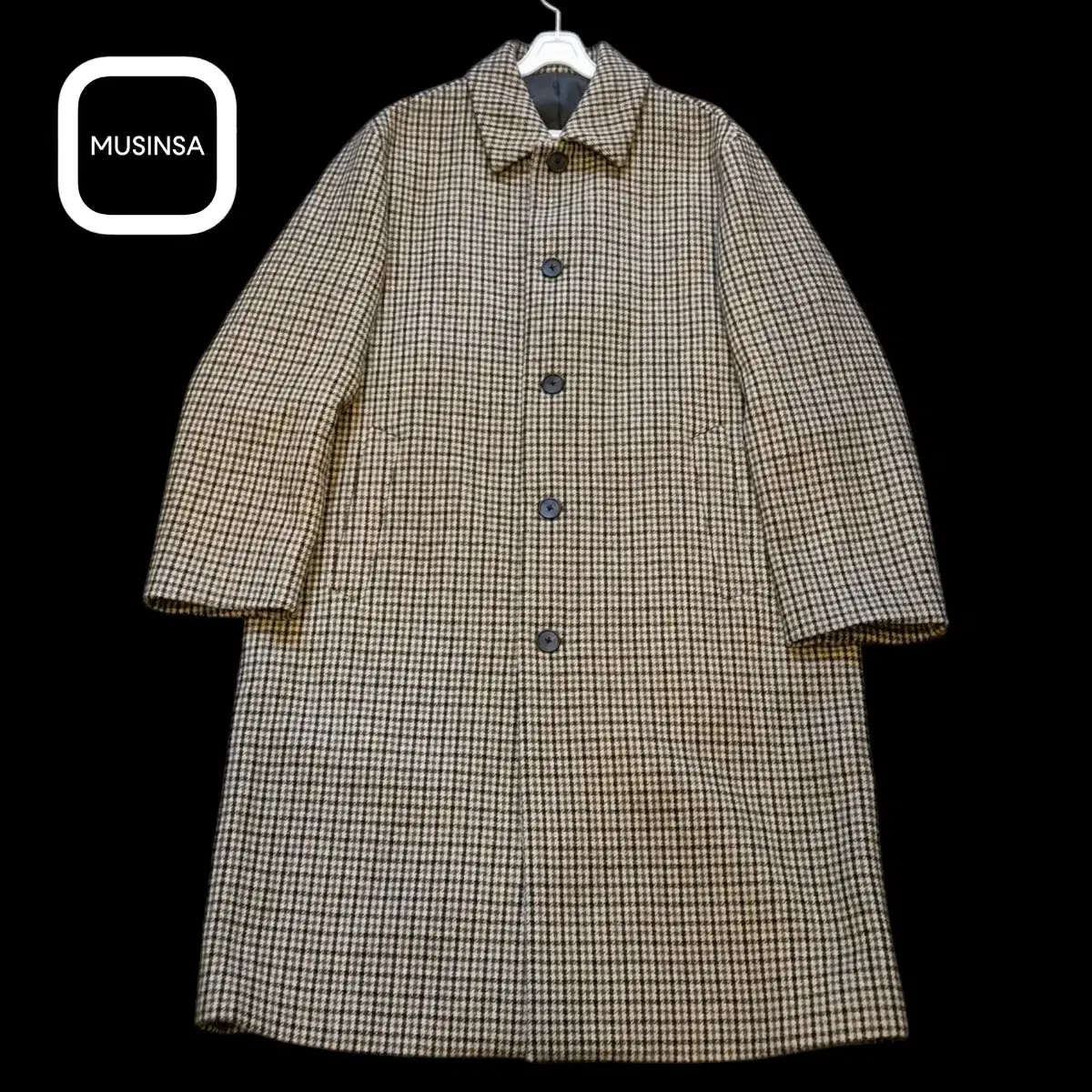 (XL.chamois)Gentleman's Houndstooth Check Single Longcoat