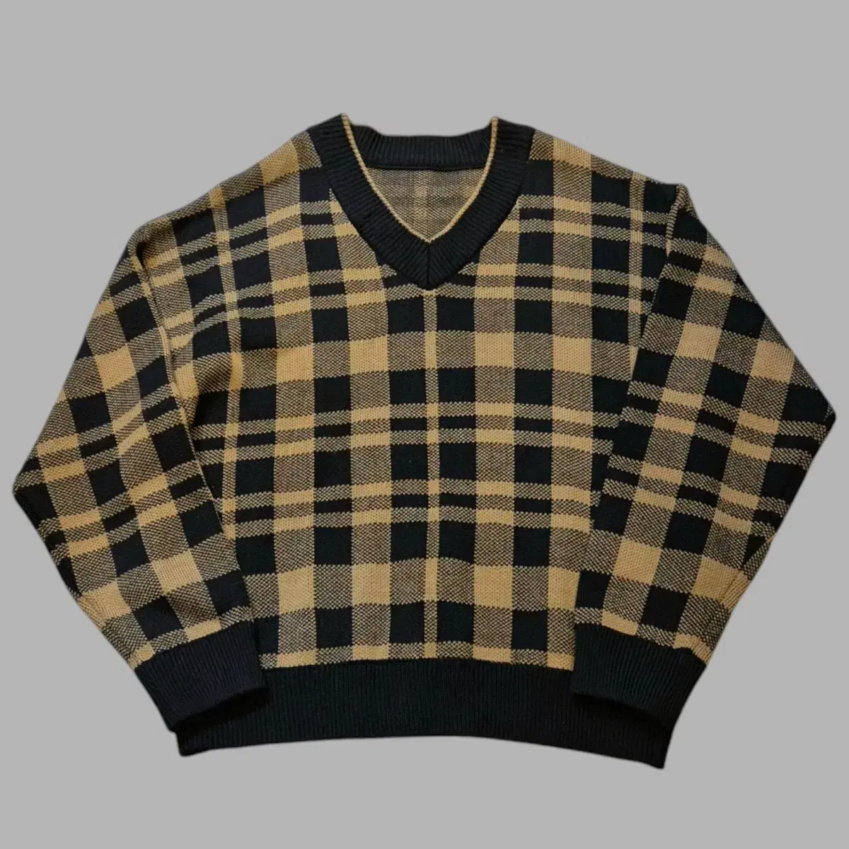 (FREE)Overfit V-neck check knit