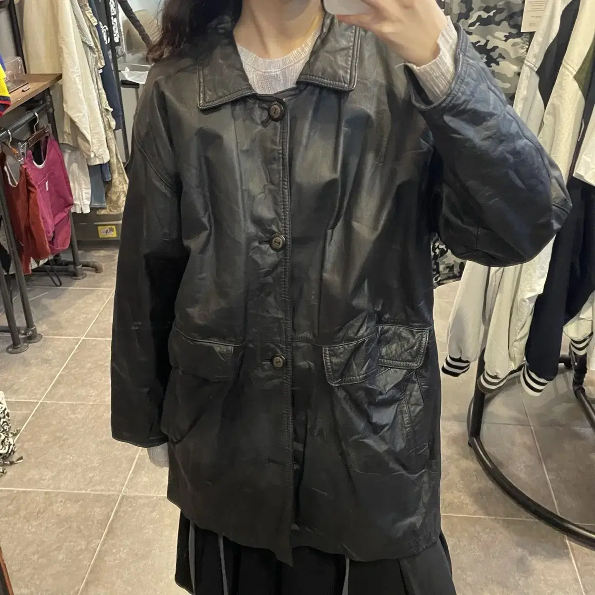 (NO.9) STRATH CONEAR VTG Black Leather Half Coat