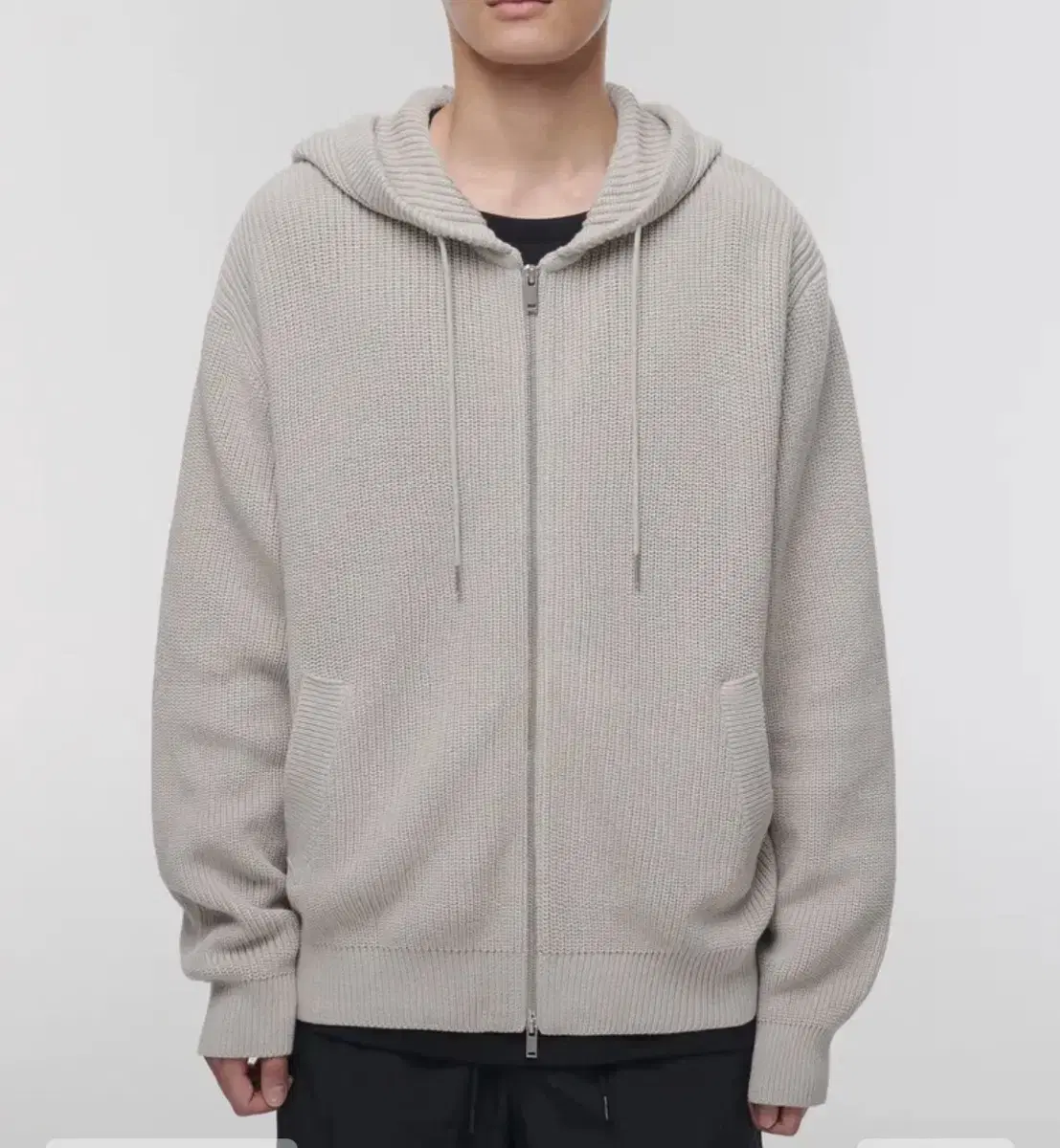 [M] Unisex Standard Ribbed Knit Hooded Zip-up