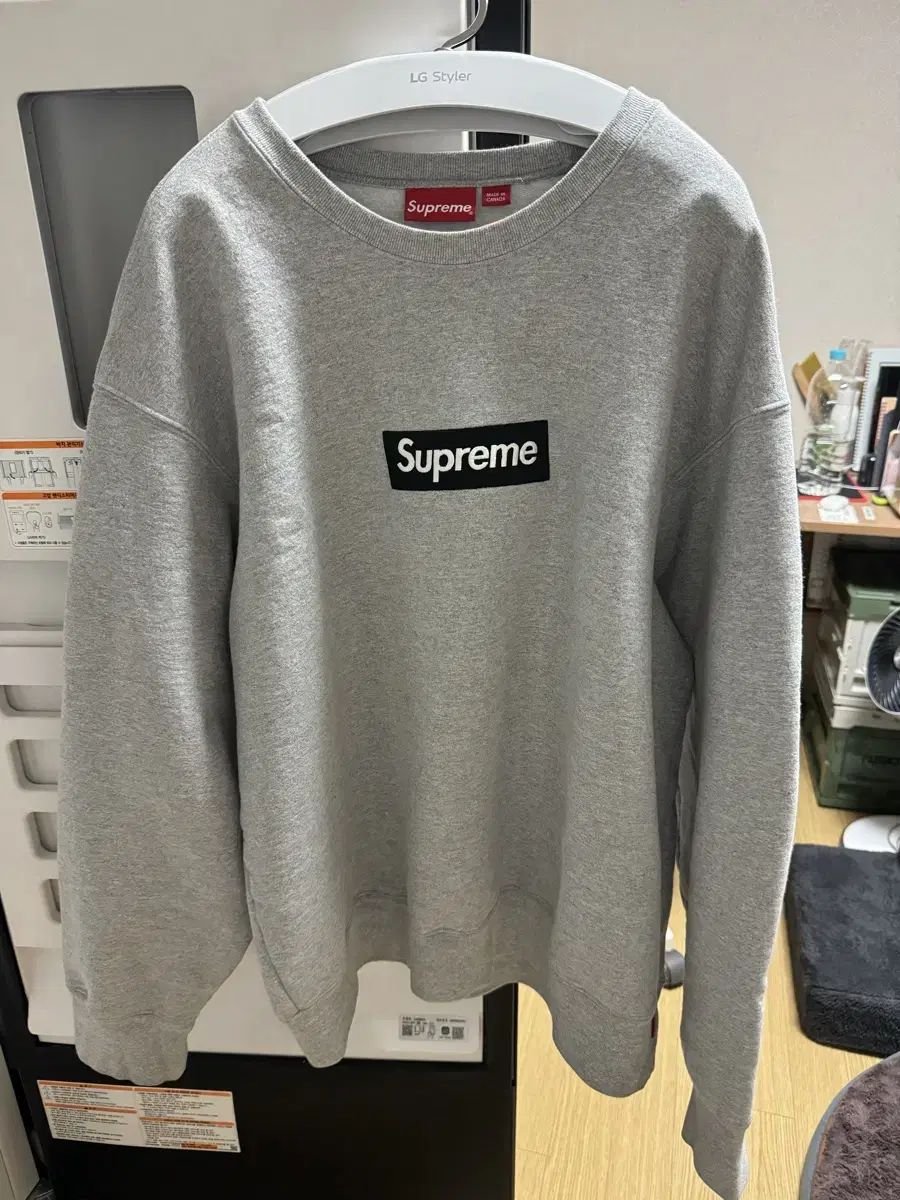 [XL] 22FW Supreme Box Logo Crew Neck Sweater Heather Gray