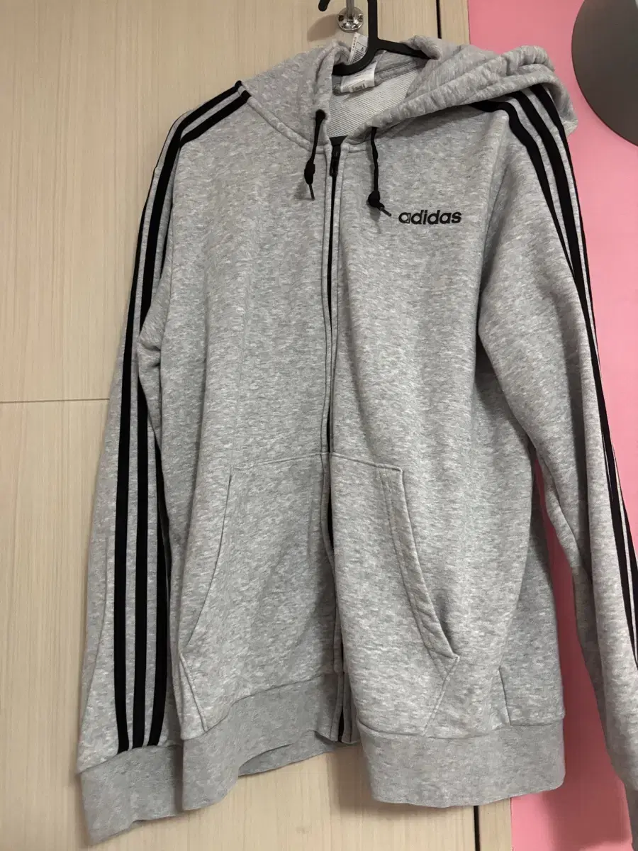 Adidas Three Stripes Grey Hoodie Zip Up Grey XL